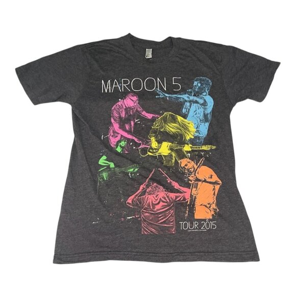 Maroon 5 Tour 2015 Concert T-Shirt Small Gray Multi-Color Graphic Band Tee NWOT - Picture 1 of 6